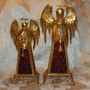 TWO Glass Angel Votive Candle Tea Light Holder